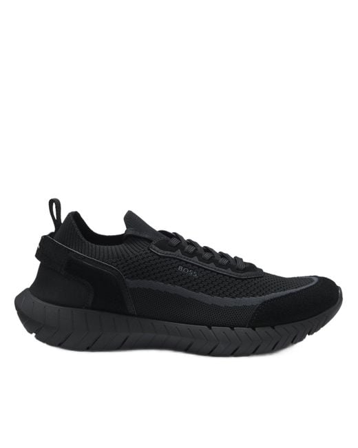 Boss Black Knitted Upper Streamlined Sneakers for men