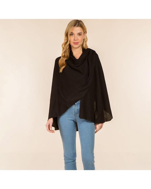 TRUEDAMES Black Elegant Solid Drape Wrap Poncho