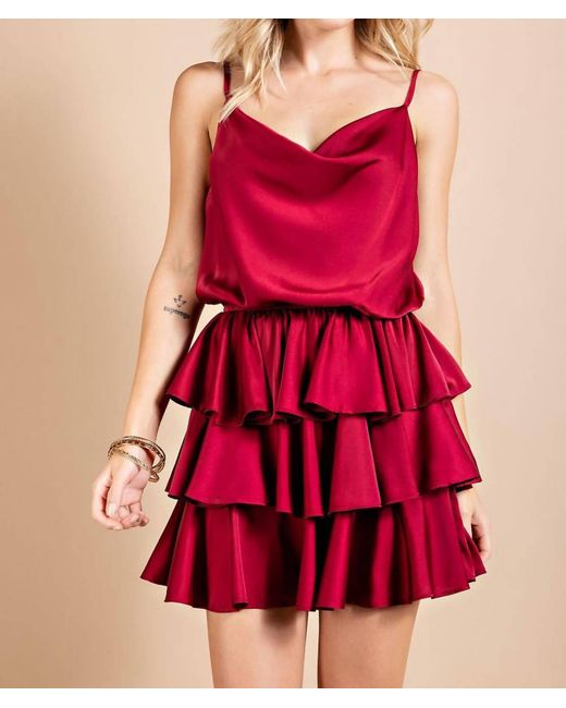 Eesome Red Cowl Neck Ruffled Bottom Mini Dress