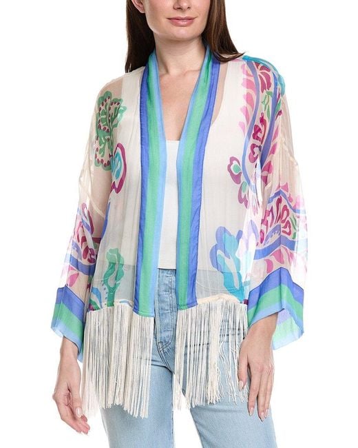 Johnny Was Blue Sunset Silk Fringe Kimono
