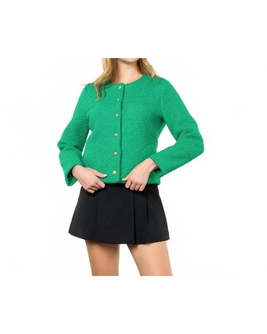 Thml Green Button Up Boucle Jacket