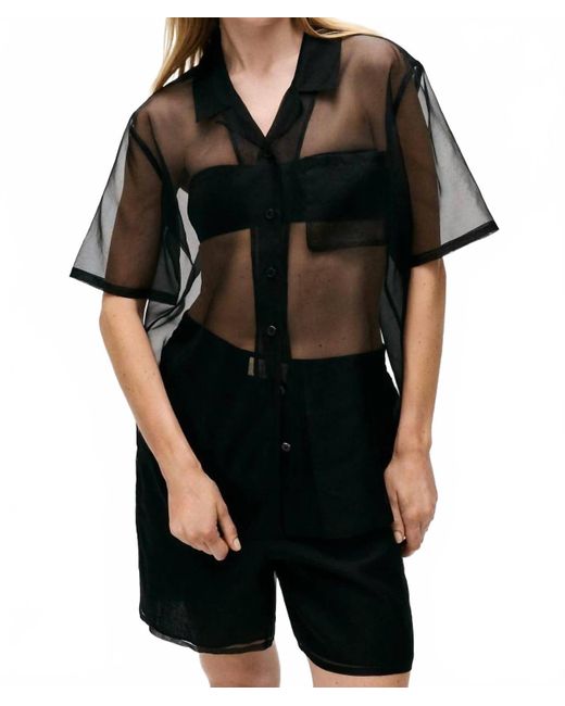 SILK LAUNDRY Black Organza Camp Shirt