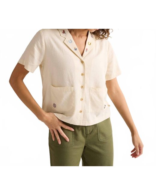 Pendleton White Embroidered Linen Short Sleeve -Plus