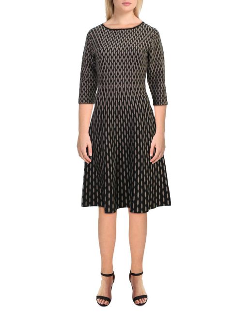 T Tahari Jacquard Boat Neck Fit & Flare Dress in Black | Lyst