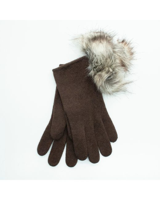Portolano Brown Gloves With Fur Poms