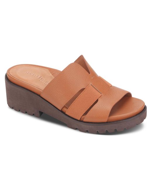 Gentle Souls Brown Anja Leather Platform Slide Sandals