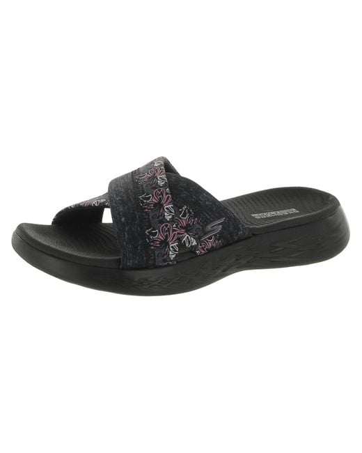 Skechers Black Printed Slip-on Slide Sandals