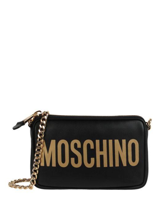 Moschino Black Logo Leather Crossbody