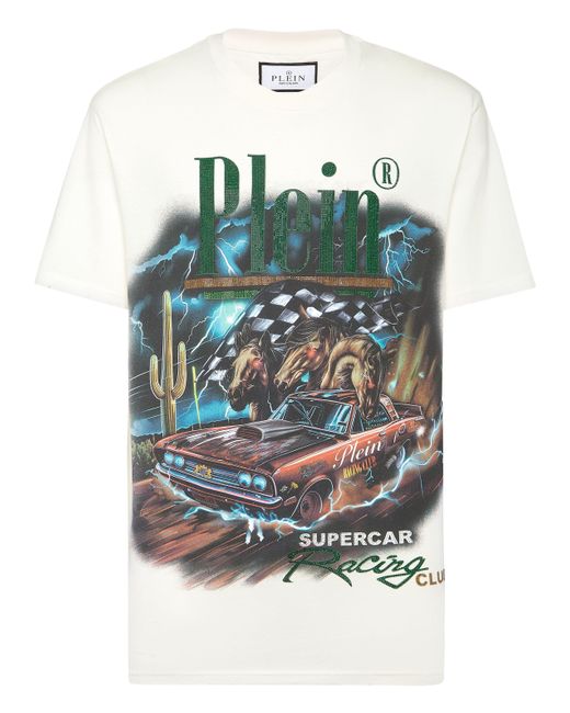 Philipp Plein Gray Jersey T-Shirt Round Neck Ss Racing Club for men