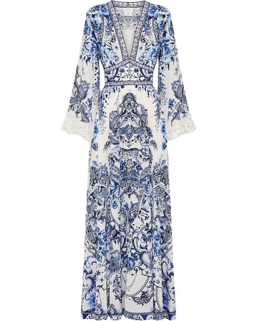 Camilla Blue Kimono-sleeve Silk Crepe Maxi Dress