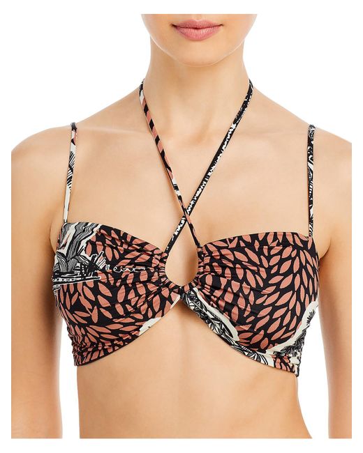 Johanna Ortiz Black Mali Printed Strappy Bikini Swim Top