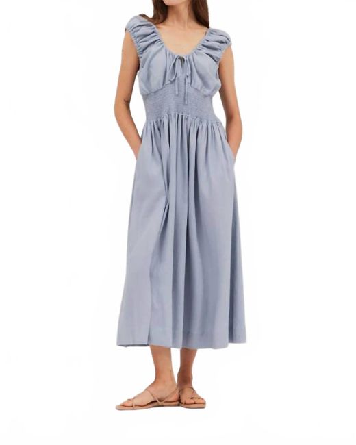 GRADE & GATHER Blue Linen Blend Midi Dress