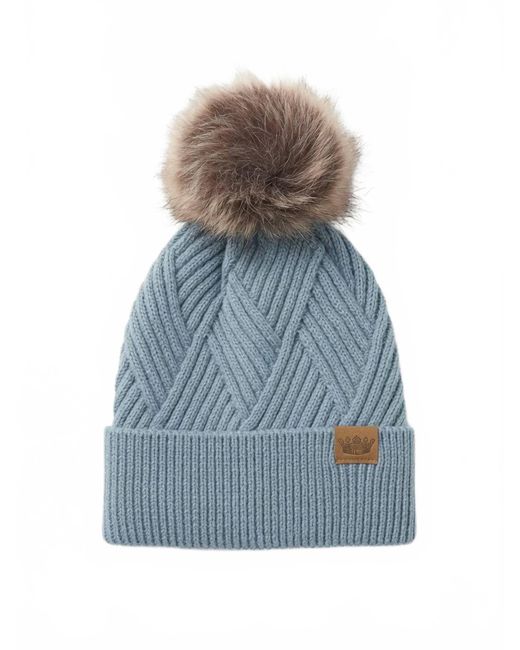 Panache Blue Cable Knit Pom Hat