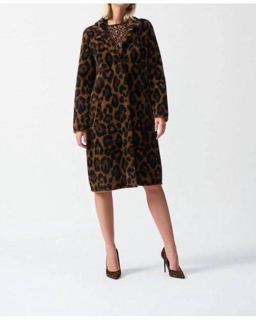 Joseph Ribkoff Black Animal Print Plush Knit Coat