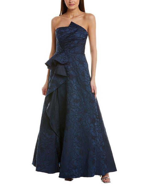 ML Monique Lhuillier Blue Jacquard Gown