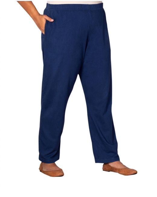 On The Plus Side Blue Cotton Relaxed Plus Size Pants