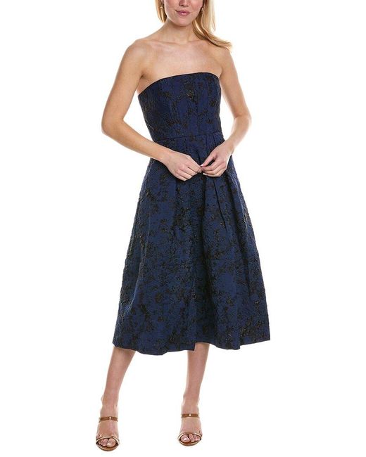 ML Monique Lhuillier Blue Isabel Jacquard Midi Dress