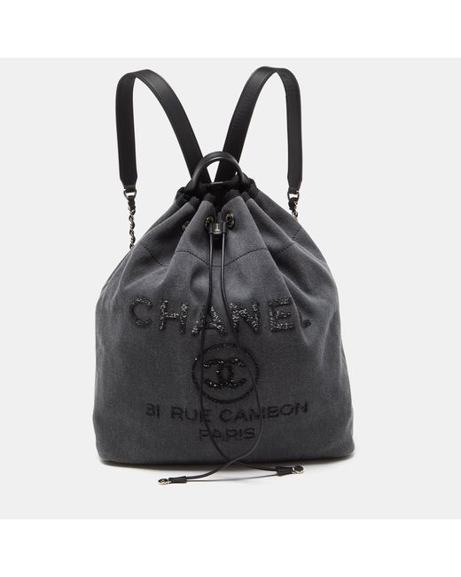 Chanel Black Denim And Leather Sequin Embellished Deauville Backpack