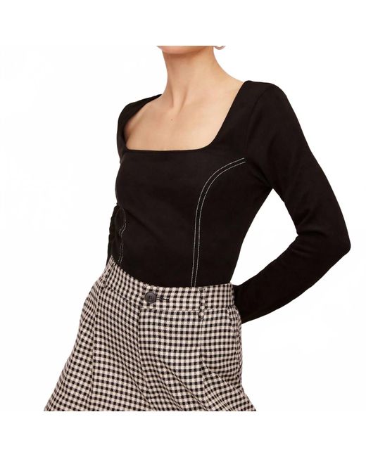 Fifteen Twenty Black Faux Suede Stitch Long Sleeve Top
