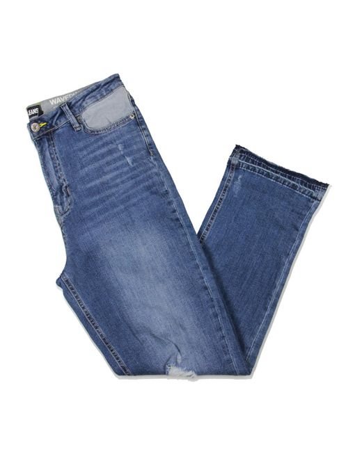 DKNY Blue Waverly Frayed Hem Medium Wash Straight Leg Jeans