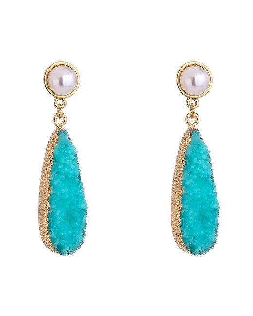 Liv Oliver Blue 18k Gold Pearl And Turquoise Drop Earrings