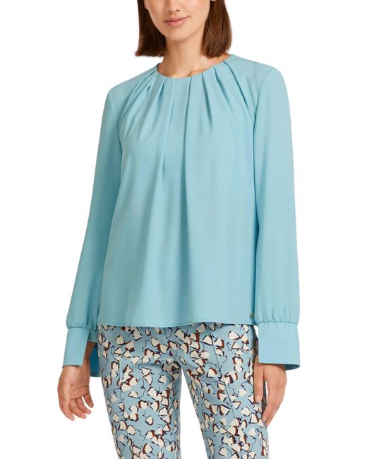 Marc Cain Blue Pleated And Round Neck Blouse