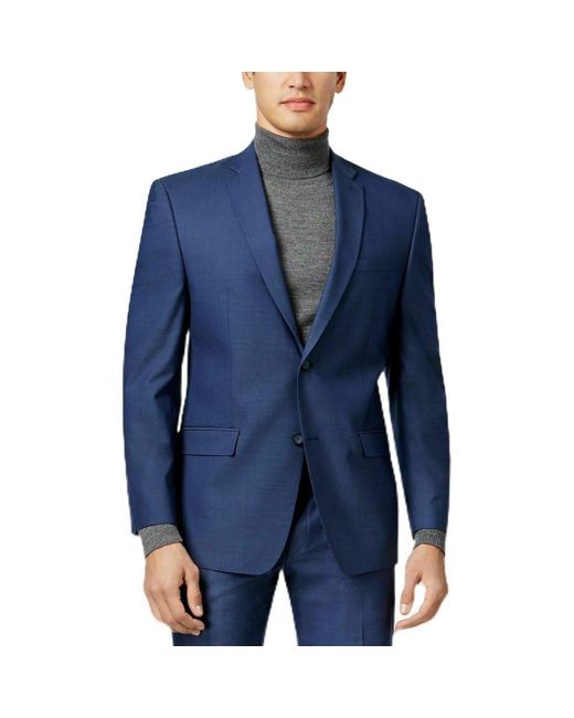 Marc New York Blue 395 Heathered Polyester Two-Button Suit for men
