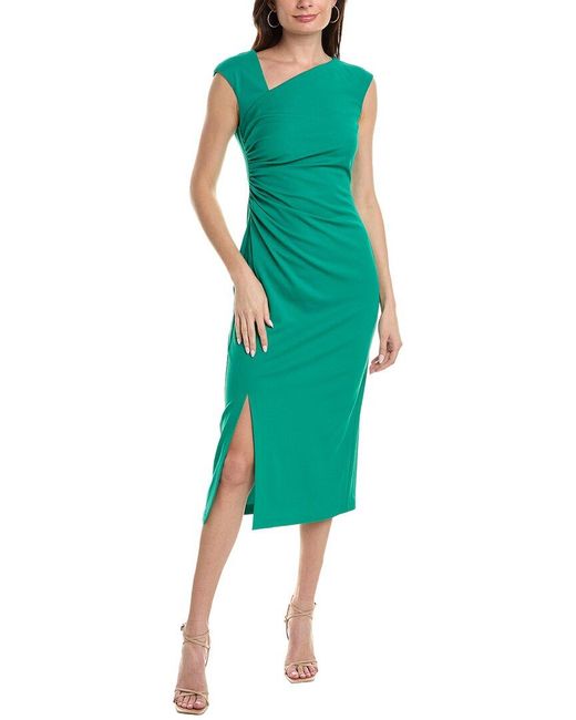 Anne Klein Green Asymmetrical Scuba Crepe Midi Dress