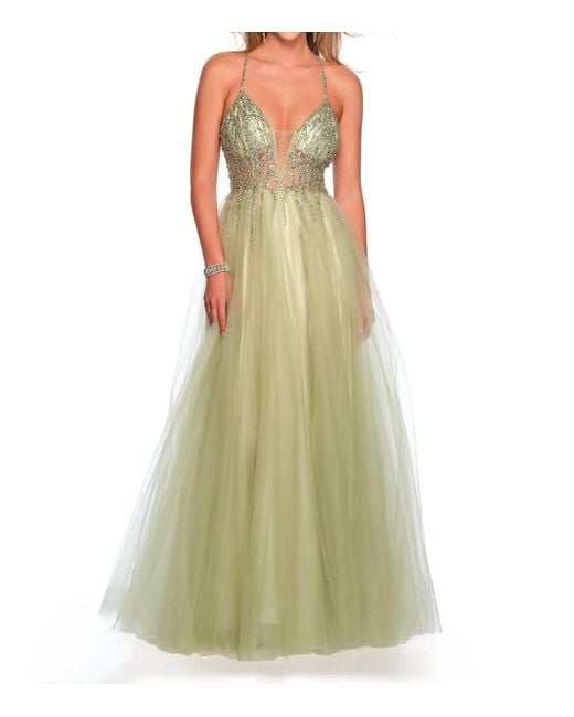 Dave & Johnny Green Dazzling Sequined Top Prom Dress