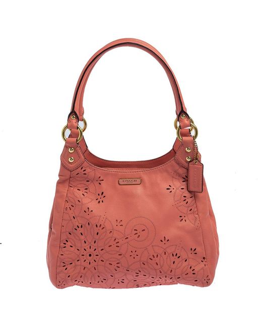 COACH Red Leather Floral Laser Cut Hobo