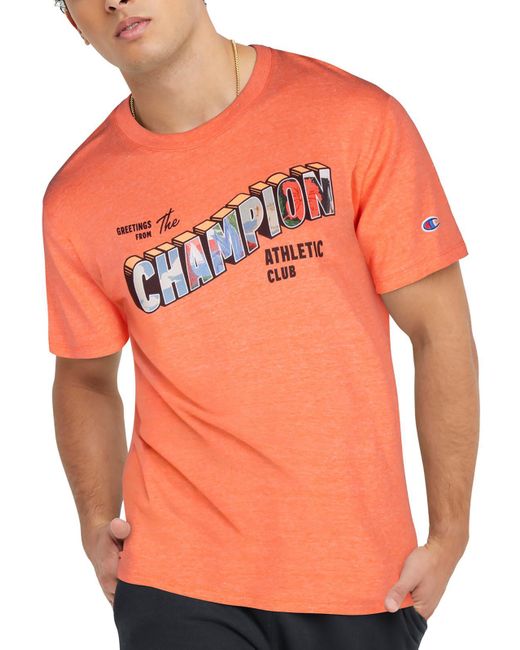 Champion Orange Standard Fit Crewneck Graphic T-shirt for men