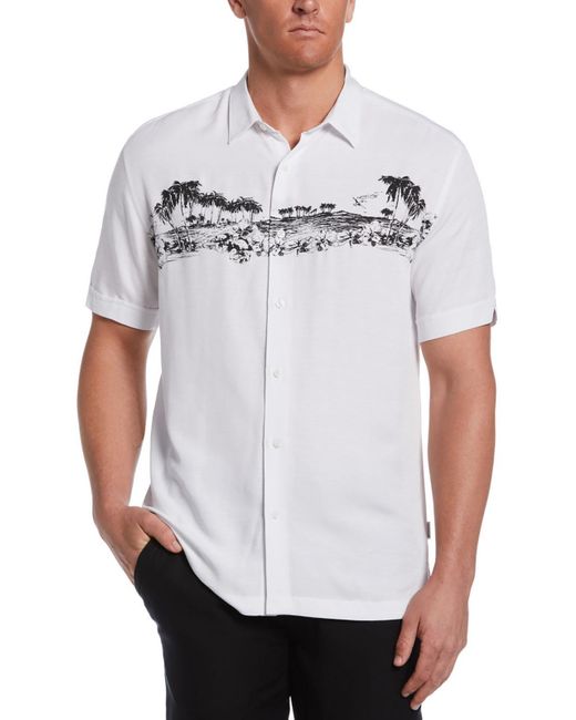 Cubavera White Collar Printed Button-down Shirt for men