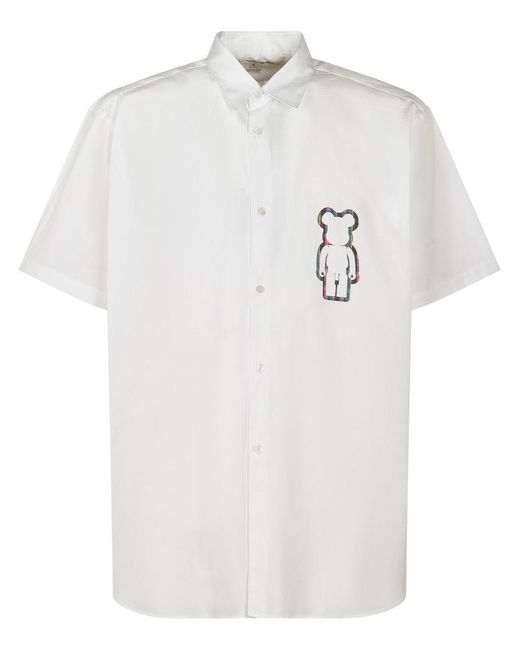 Comme des Garçons White Short-Sleeved Button-Down Shirt With Bear Graphic for men