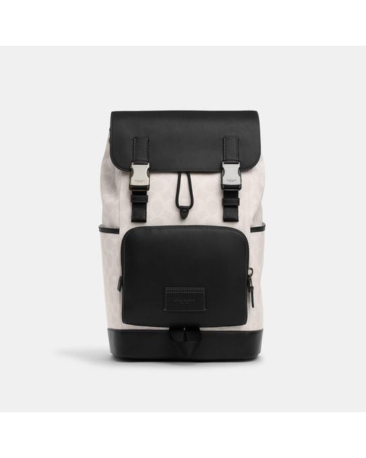 COACH Black Track Backpack In Colorblock Signature Canvas