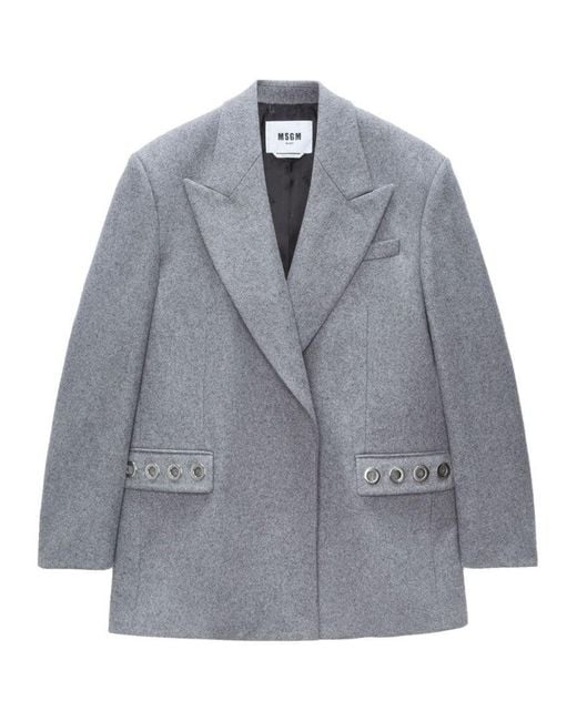 MSGM Gray Heather Eyelet-Embellished Single-Breasted Blazer