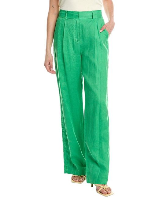 Jonathan Simkhai Green Tavar Side Panel Linen Pant