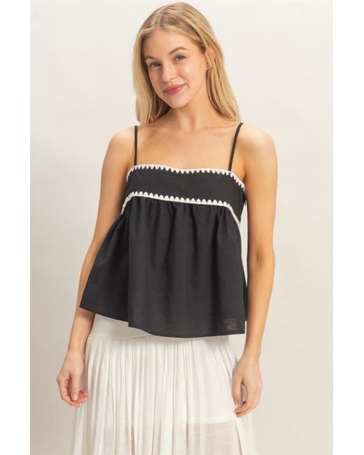 TRUEDAMES Women's Black Relaxed Fit Babydoll Top With Contrast Trim