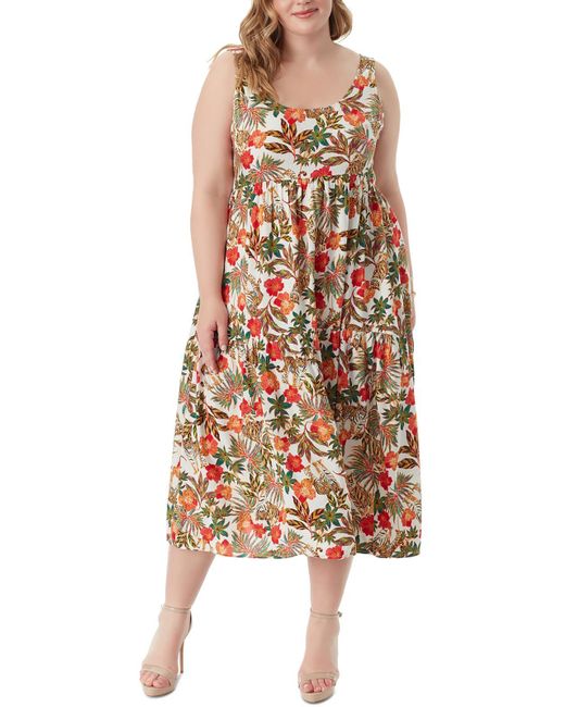 Jessica Simpson White Plus Cheryl Floral Print Viscose Maxi Dress