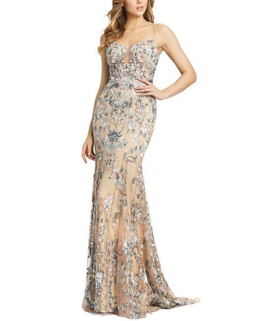 Mac Duggal Metallic Embroidered Spaghetti Strap Trumpet Gown