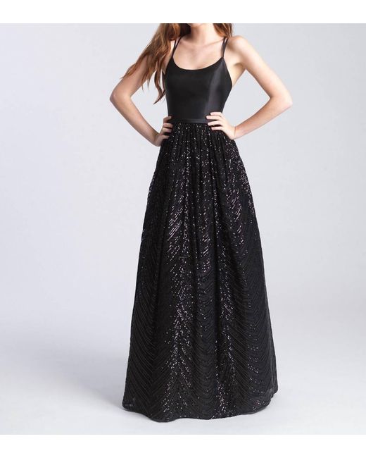 Madison James Black Satin And Sequins Gown