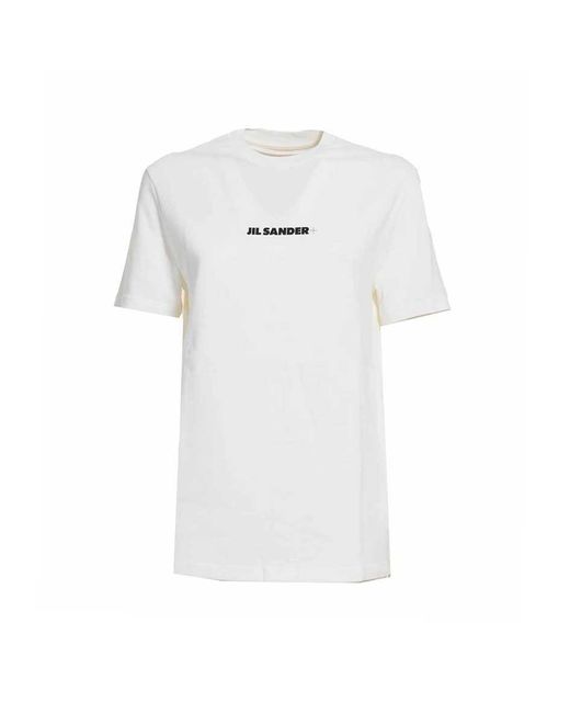 Jil Sander White Cream Logo Print Short Sleeve T-Shirt