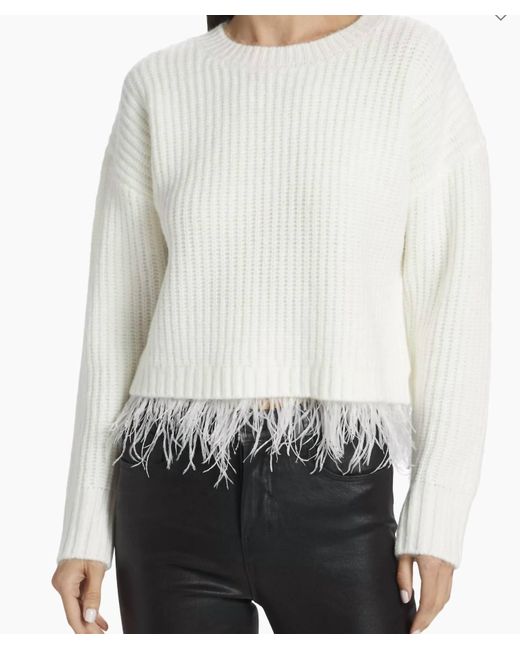 Design History White Feather Trim Ribbed Knit Sweater
