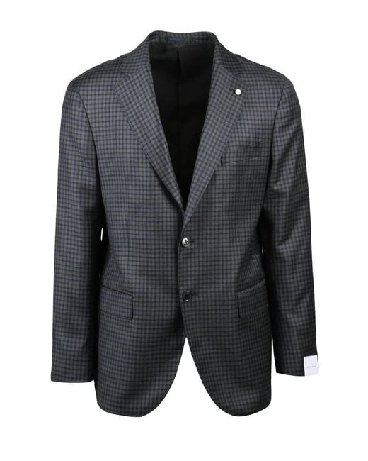 Luigi Bianchi Black Rounded And Checkered Wool Jacket for men