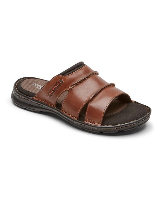 Rockport Brown Darwyn Leather Slip-on Slide Sandals for men