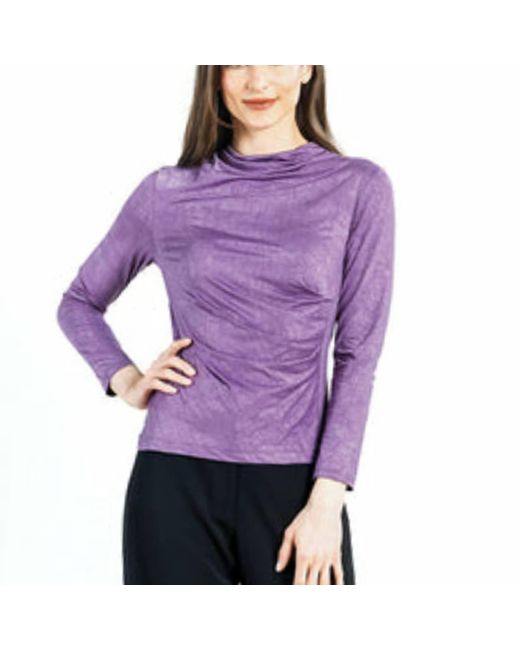 Clara Sunwoo Purple Crushed Silk Knit - Draped Neck Side Ruched Top