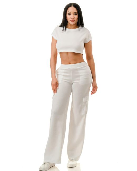 TRUEDAMES White Wide Pants Cargo Set