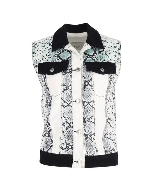 Sandro Black Snake Print Cotton Denim Vest