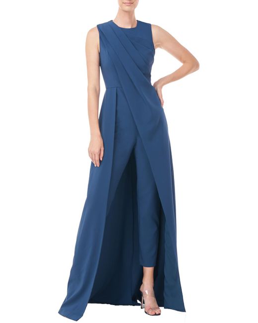 Kay Unger Rowan Faux Wrap Skirted Jumpsuit in Blue | Lyst