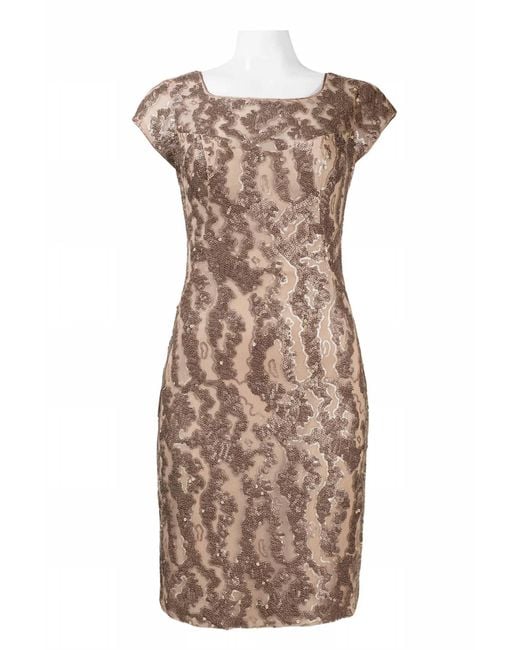 Sue Wong Natural Sequined Sheath Dress