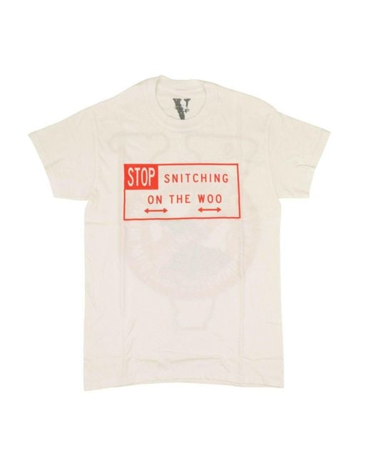 Vlone(GOAT) X Pop Smoke 'stop Snitching' Short Sleeves T-shirt - White/red for men